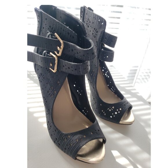 BNWOT Black and gold Crochet style Aldo heels BRAND NEW Size 8 - Picture 5 of 6